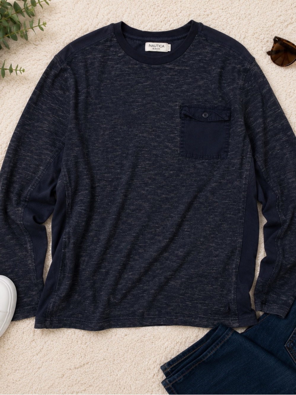 Nautica Men's Dark Navy Long-Sleeve Pocket Tee
